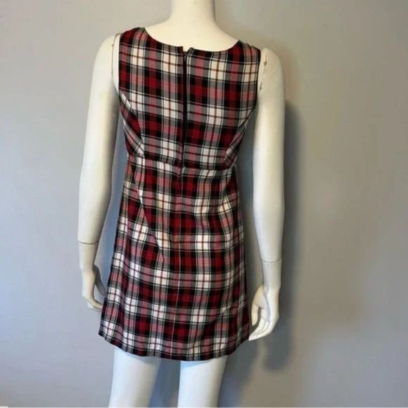 Vintage Milkmaid Plaid Designed in Australia Mini dress Burgundy black size 8 - Picture 3 of 7